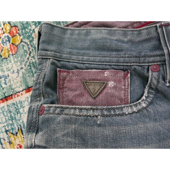 VTG Y2k Guess Jeans Robertson Slim 1981 Distressed/Purple Pocket Men's 30 X 33 - Picture 9 of 13